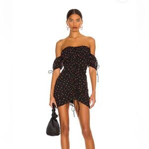 More To Come Revolve Emily Dress off shoulder black rose print mini XS